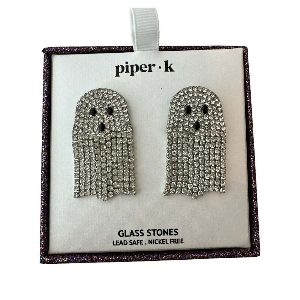 Halloween Ghost ‎ Earrings Glass Stones NWT